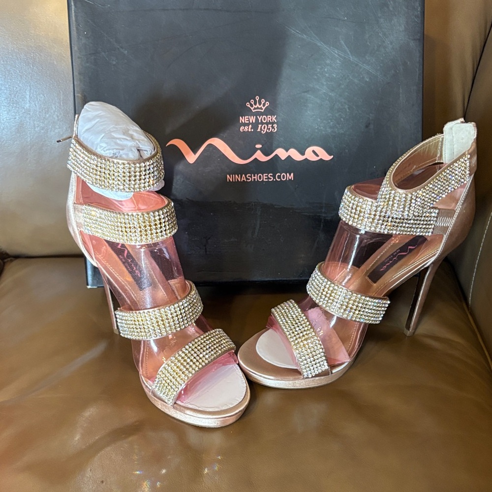 Nina Women's Gold Rhinestone Heels